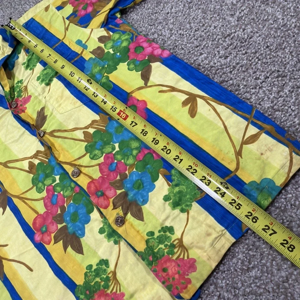 60s Hawaiian Made Button Up Shirt Size Large Classic Watercolor All Over Print M